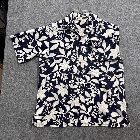 Go Barefoot Vintage Aloha Shirt M Blue White Floral Cotton Hawaiian Tradition - Picture 4 of 10